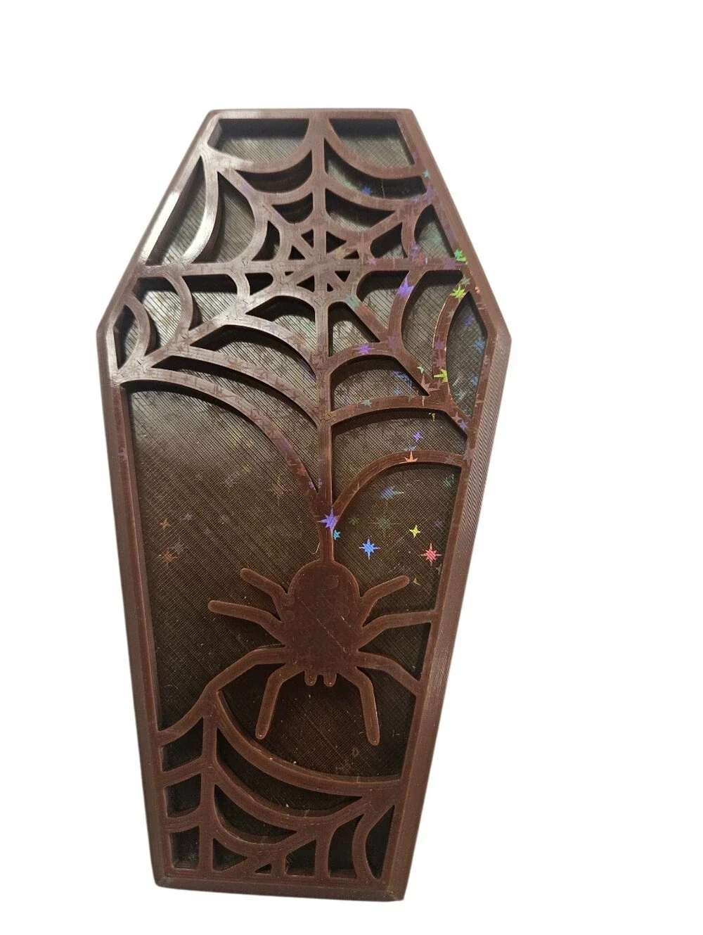 Coffin-Shaped Spider & Web Decorative Box - Brown